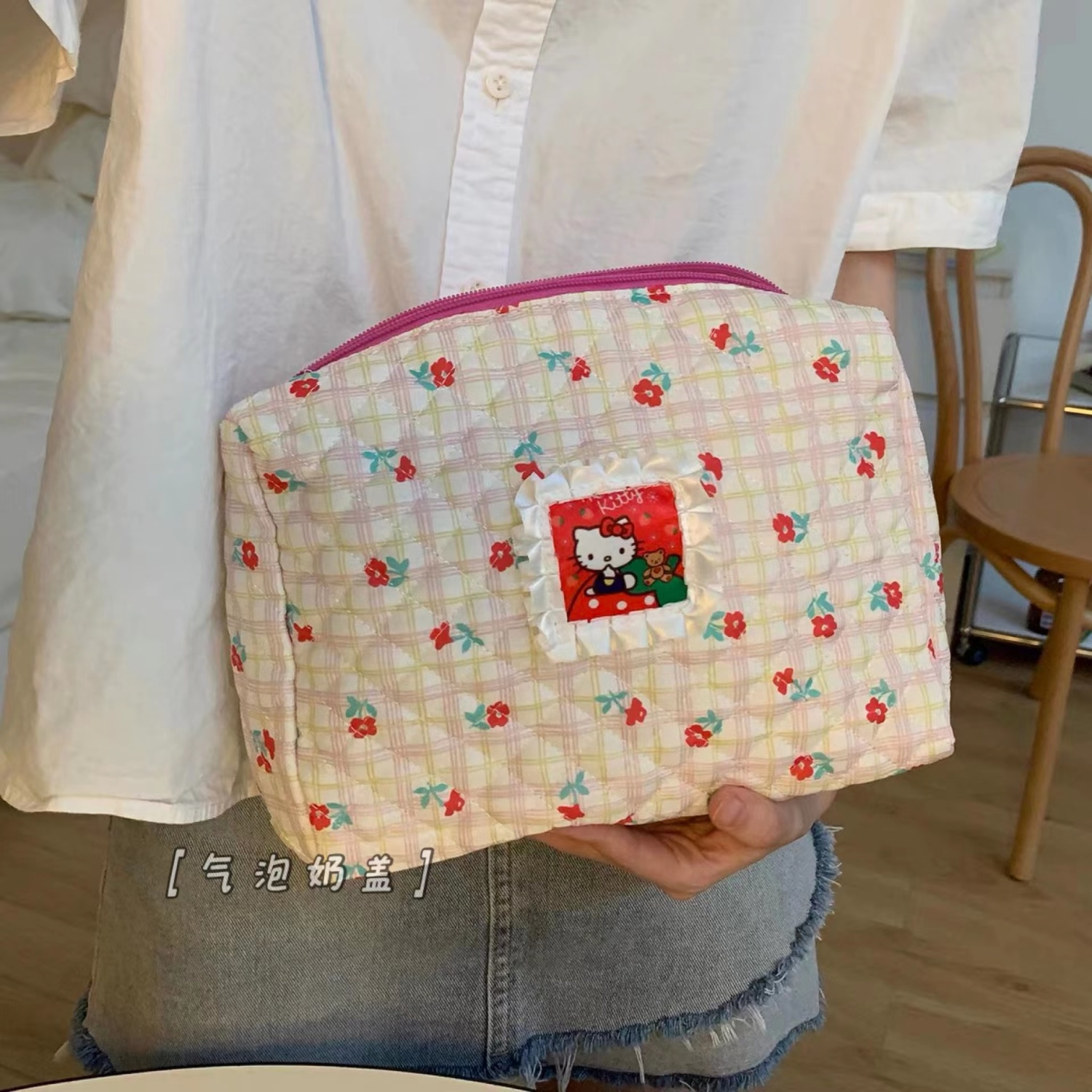 Small Floral Hello Kitty Two-Color Cosmetic Bag Student Girl Heart Portable Cartoon Clutch Girls' Cosmetics Storage Bag