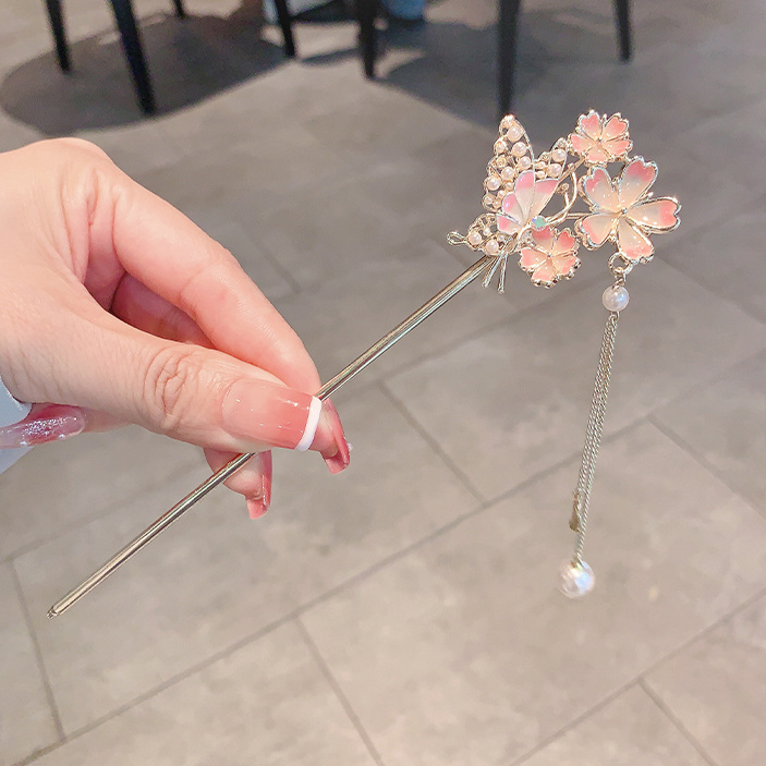 antiquity hair clasp butterfly peach blossom tassel han chinese clothing headdress updo hair accessories ancient costume hairpin cheongsam hair clasp hairpin women