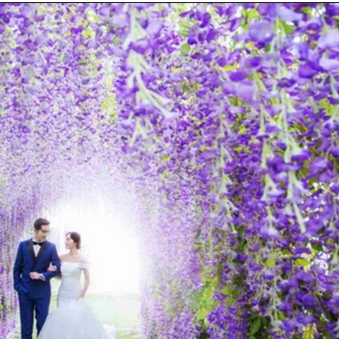 Artificial Wisteria Fake Flower Rattan Decorative the Flowers Winding Plastic Air Conditioning Pipe Violet Ceiling Vine Leaves