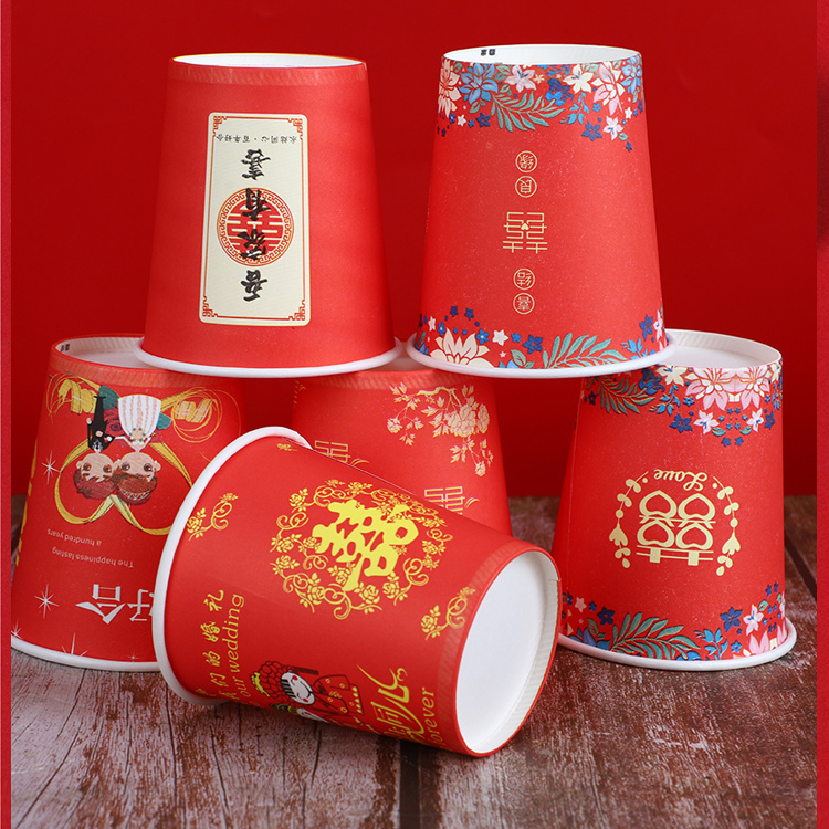 Wedding Disposable Paper Cup Wedding Paper Cup Wedding Banquet Supplies Paper Cup Red Thickened Festive Supplies Paper Cup Wholesale