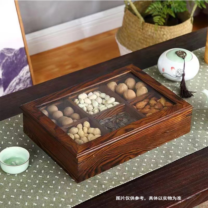 solid wood dried fruit box moisture-proof new chinese tea high-end fruit plate living room home nut sugar retro new year snack plate