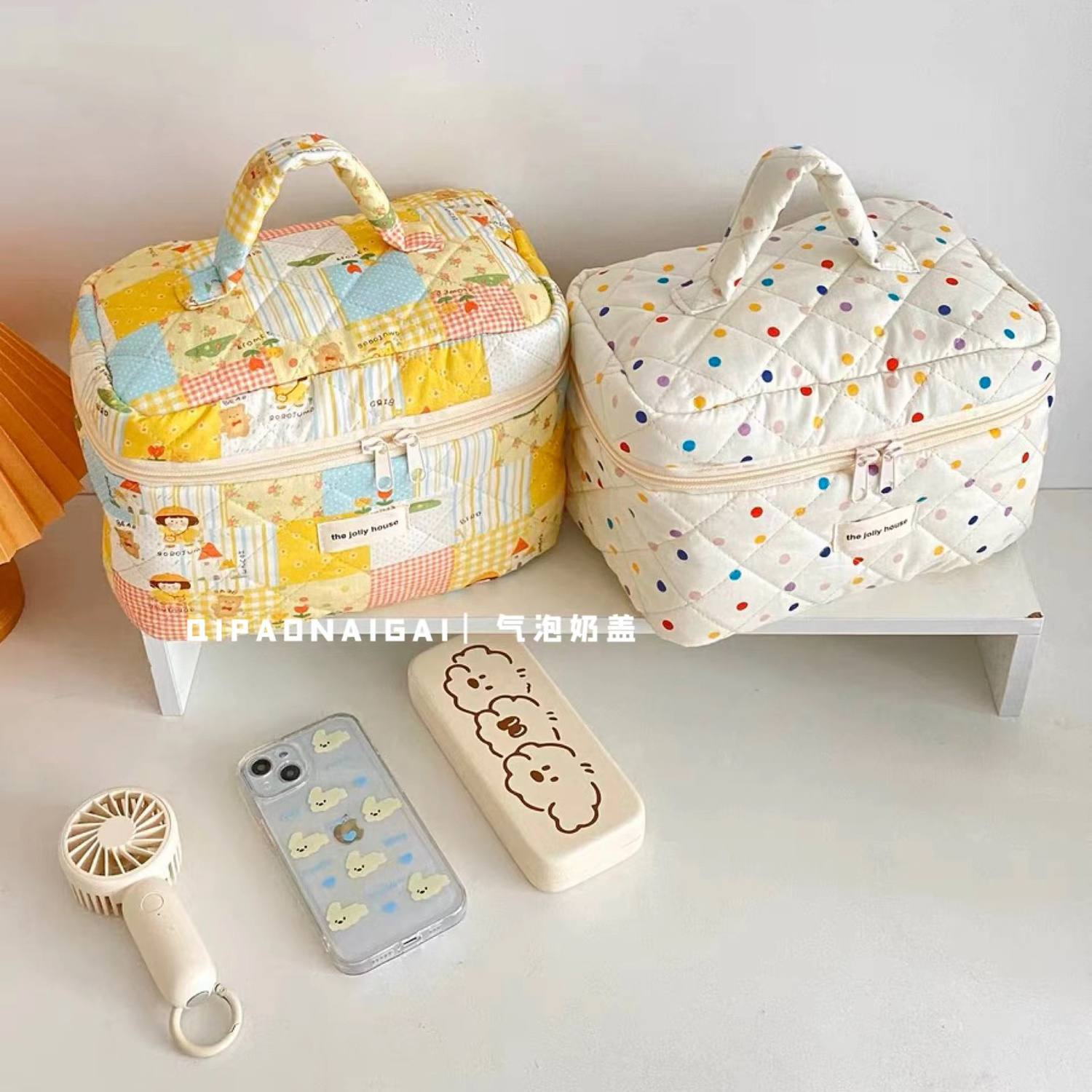 Good-looking Color Polka Dot Cosmetic Bag Ins Style Niche Sundries Storage Bag Two-Way Zipper Large Capacity Bag