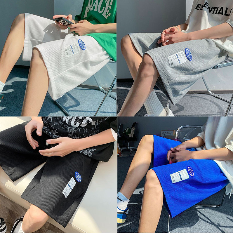 waffle casual shorts youth summer plus size sports men‘s loose trendy short cropped pants hong kong style all-matching