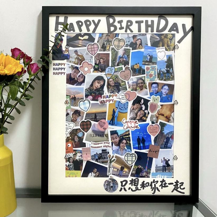 Xiaohongshu Gift Couple Diy Photo Frame Handmade Wall Mounted Picture Frame Polaroid Photo Wall Anniversary Photo Frame