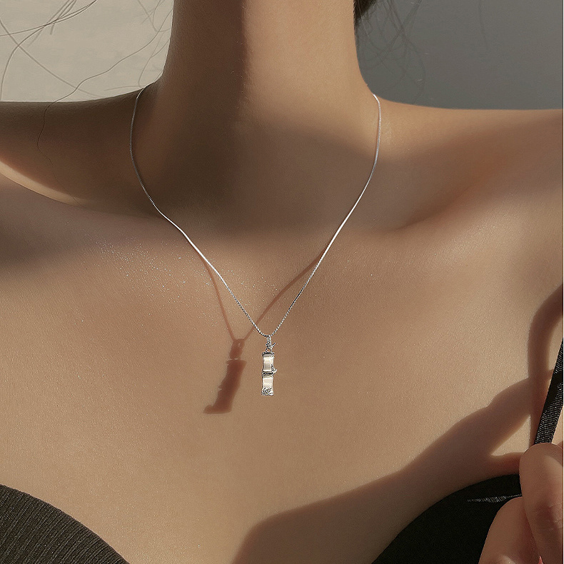Bamboo Necklace for Women 2022 New Non-Fading Popular Good-looking Opal Light Luxury Minority Advanced Clavicle Chain
