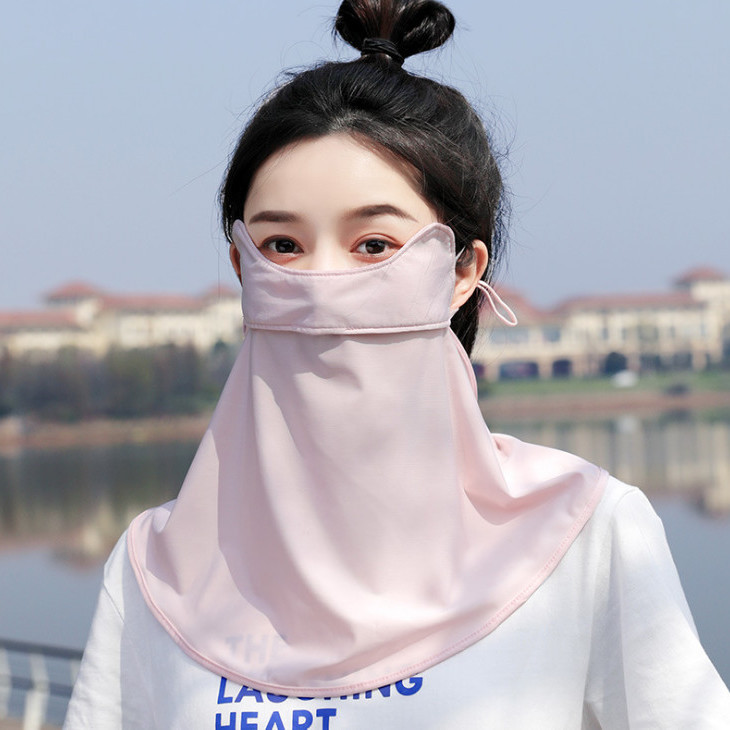 Sunscreen Mask Summer Boy and Girl Sunshade Ice Silk Face Mask Summer Full Face Thin Veil Breathable and UV-Resistant Mask