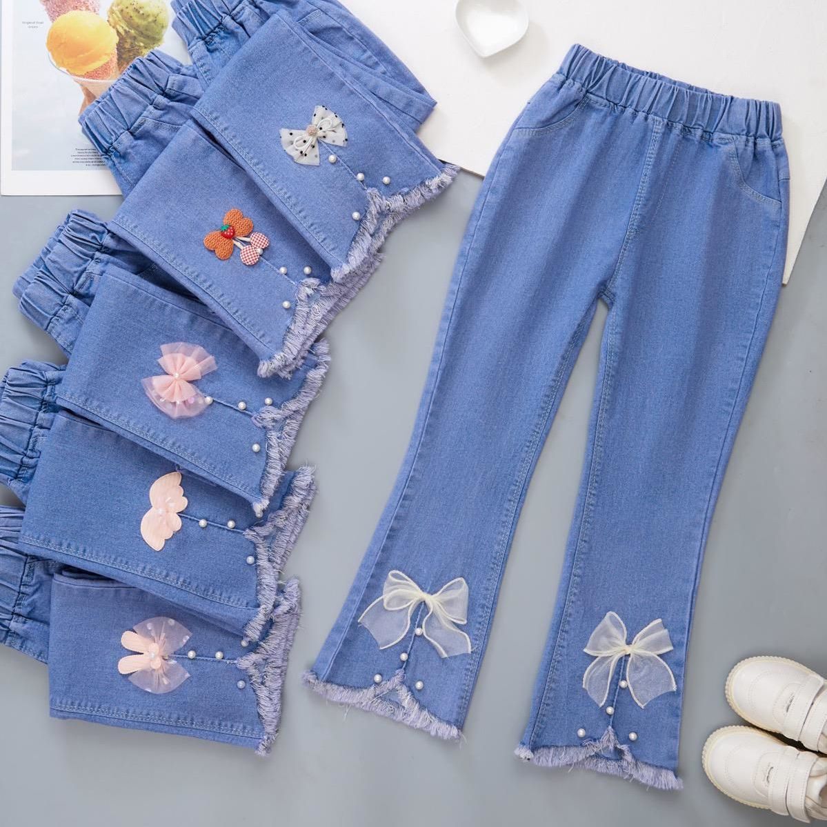 girls‘ jeans 2024 spring and autumn new medium and big children stretch flared pants girls‘ western style children baby thin pants