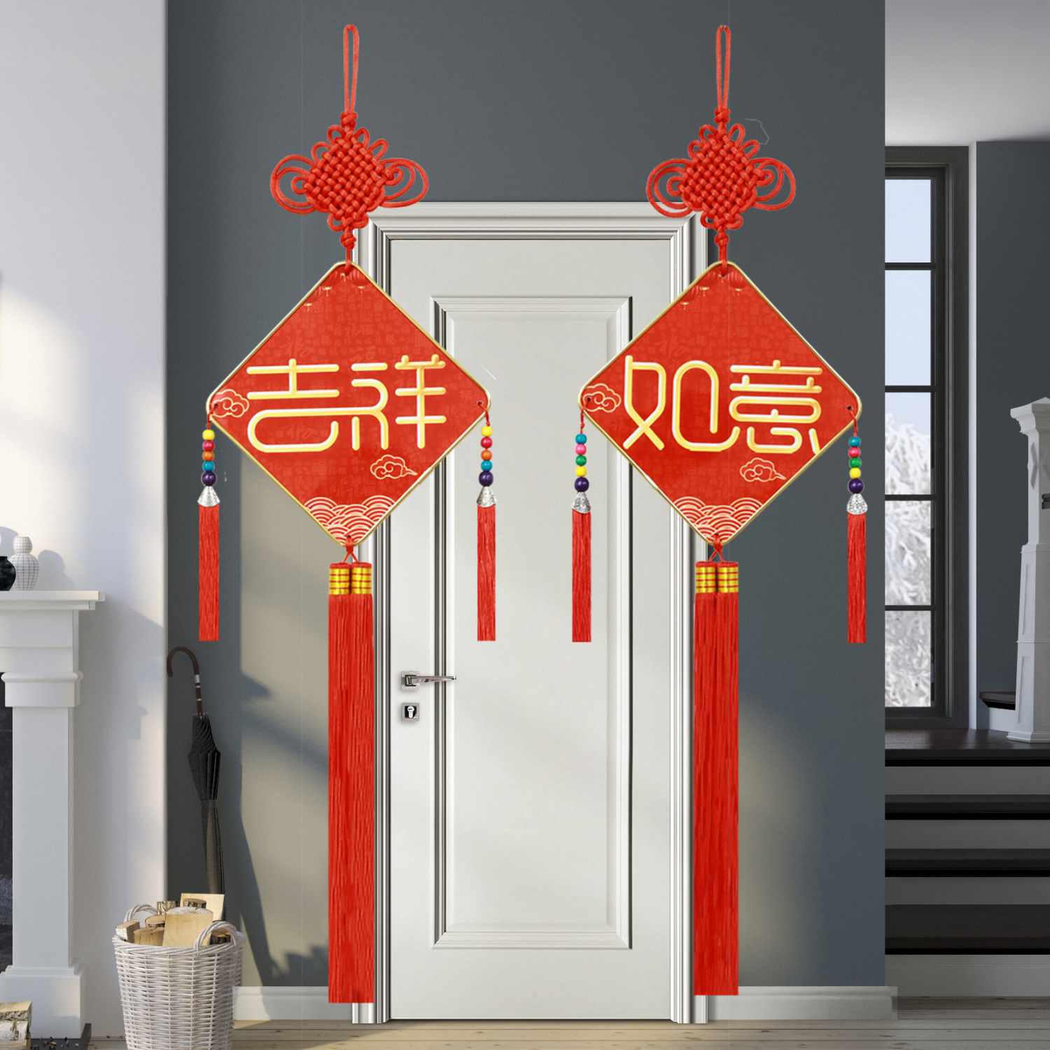 Chinese Knot Pendant High-Grade Living Room Large Fu Character Entrance Wangzhai TV Background Wall New Home Decoration