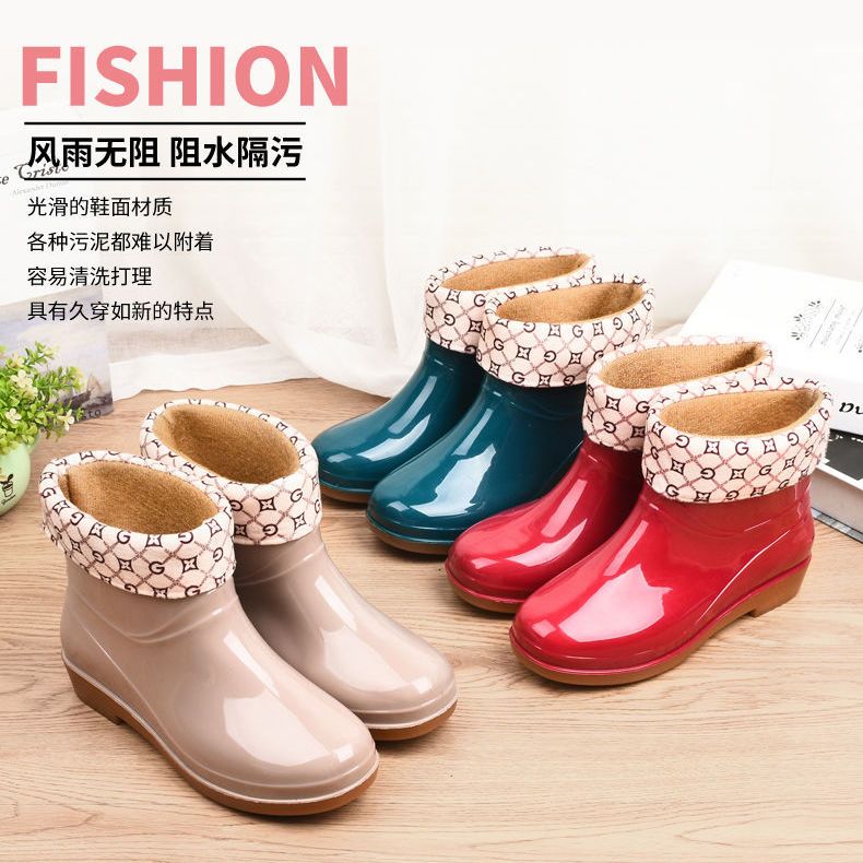 fashion rain boots women‘s warm non-slip short tube rain shoes rubber boots rain boots car wash kitchen fishing shopping shoe cover rubber shoes