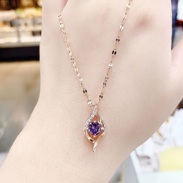 Best-Seller on Douyin Heart Has You Necklace Female Simple Temperament Rhombus Diamond Inlaid Clavicle Chain Titanium Steel Light Luxury Necklace Accessories