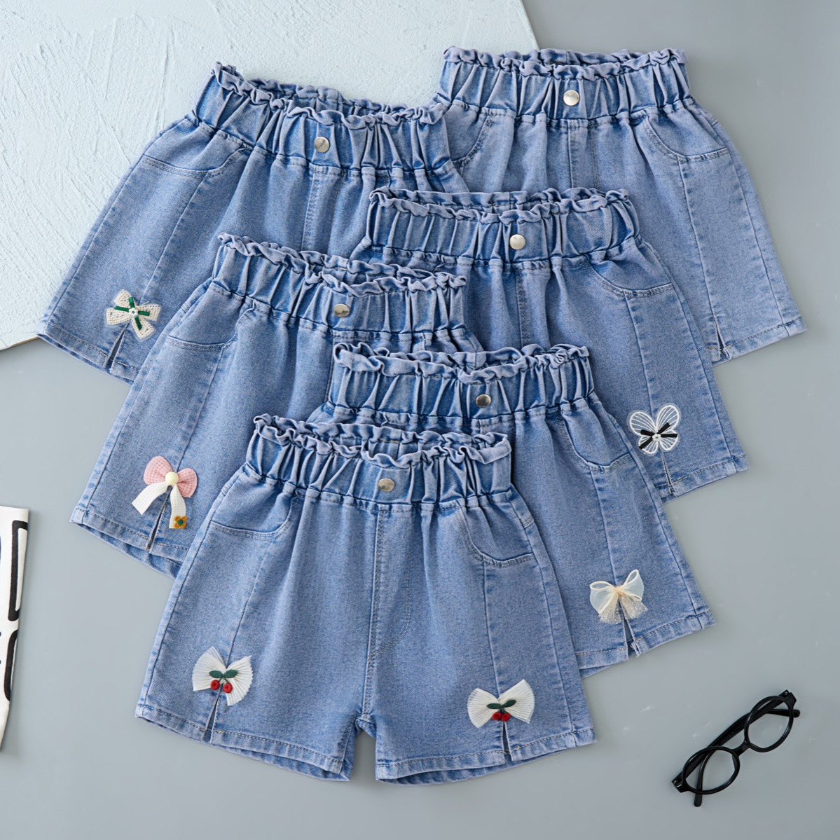 Children's Clothing Girls' Popur Denim Shorts 2024 Summer New Baby Loose Medium and Big Children's Summer Clothes Girls' Pants Thin