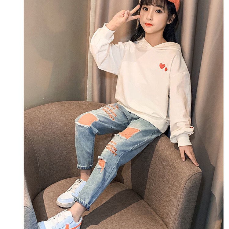 2023 Spring and Autumn New Girls' Jeans Medium and rge Children's Clothing Girls' Casual Baby Loose Western Style Children's Long Pants