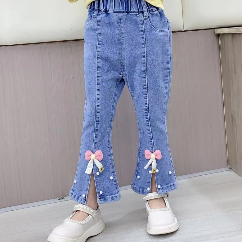 Girl Spring and Autumn Jeans 2023 Spring New Baby Girl Bell-Bottom Pants Little Girl Fashionable Korean Style Princess Style