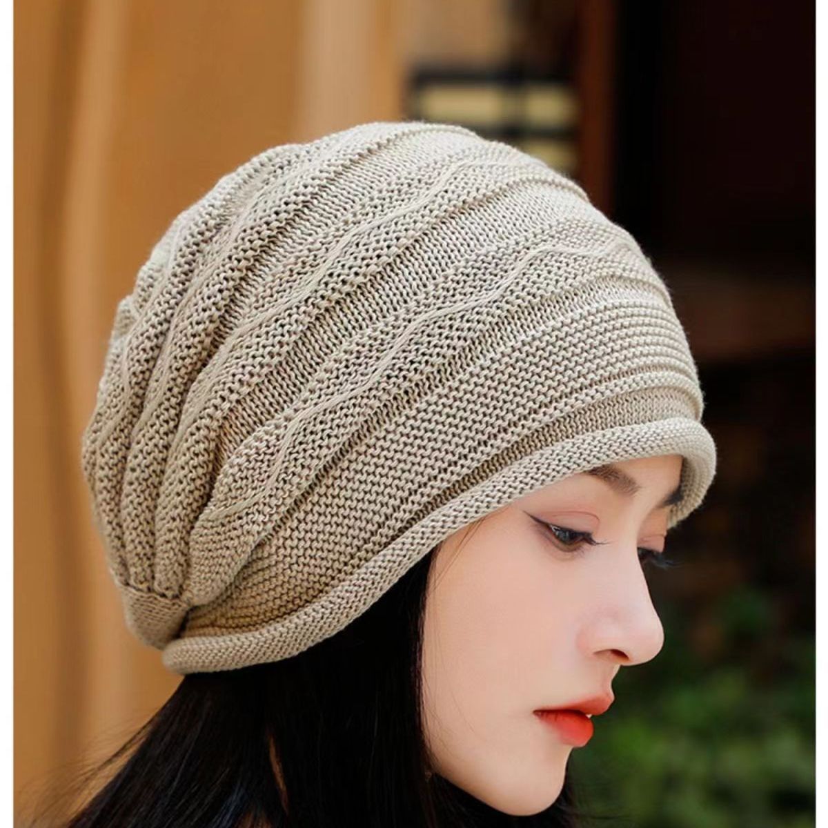 hat women‘s popular autumn and winter woolen hat warm knitted hat ladies bag cap elegant pile heap cap beanie hat thin