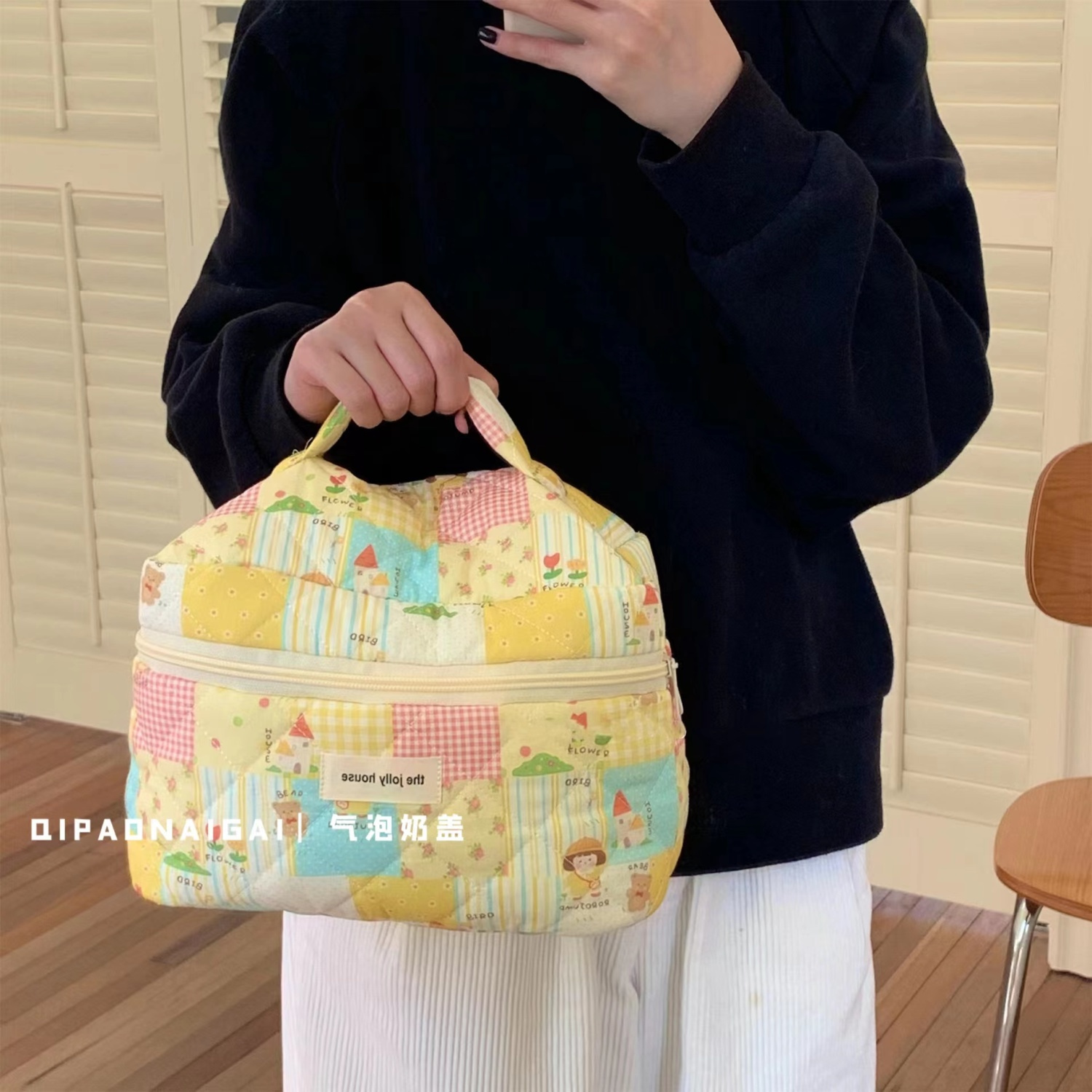 Korean Style Polka Dot Cartoon Cosmetic Bag Women's Ins Style Storage Bag Large Capacity Portable Travel Toiletry Bag Storage Bag Women