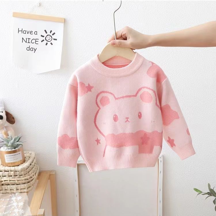 baby girl mink fur thickened sweater little kid‘s undershirt 2022 new autumn and winter children‘s knitted pullover bottoming shirt