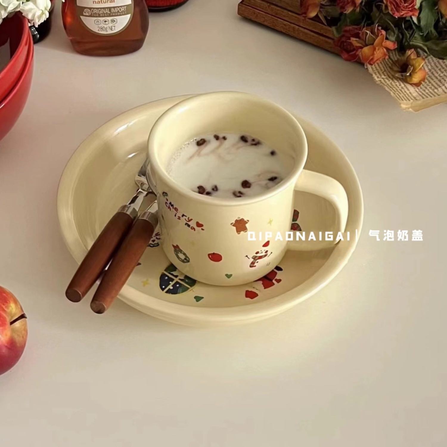 ins style christmas series cream color ceramic mug girl heart dessert plate large capacity water cup birthday gift