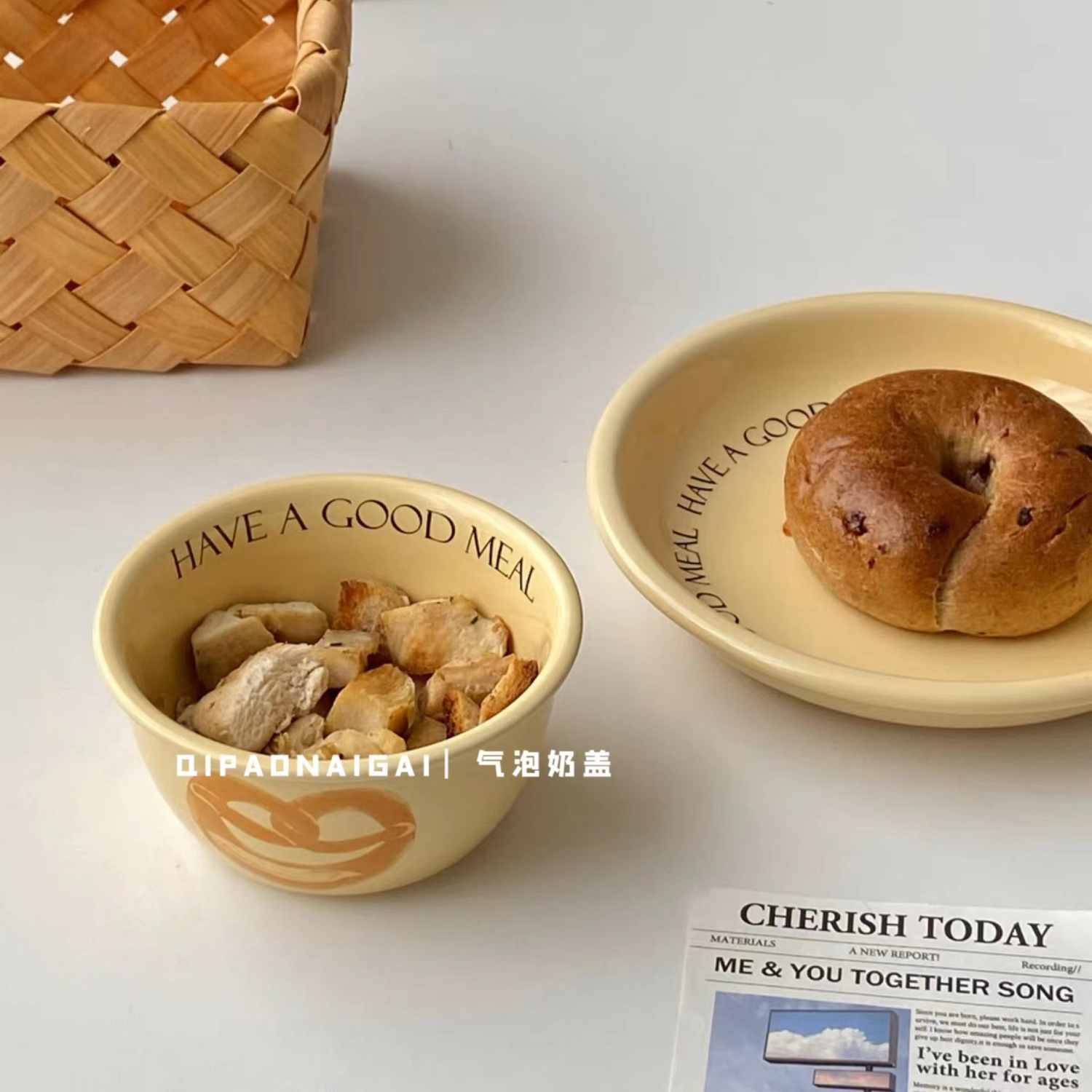 Korean Ins Vintage Cream Bread Series Tableware Ceramic Bowl Household Plate Breakfast Plate Creative Cutlery Set