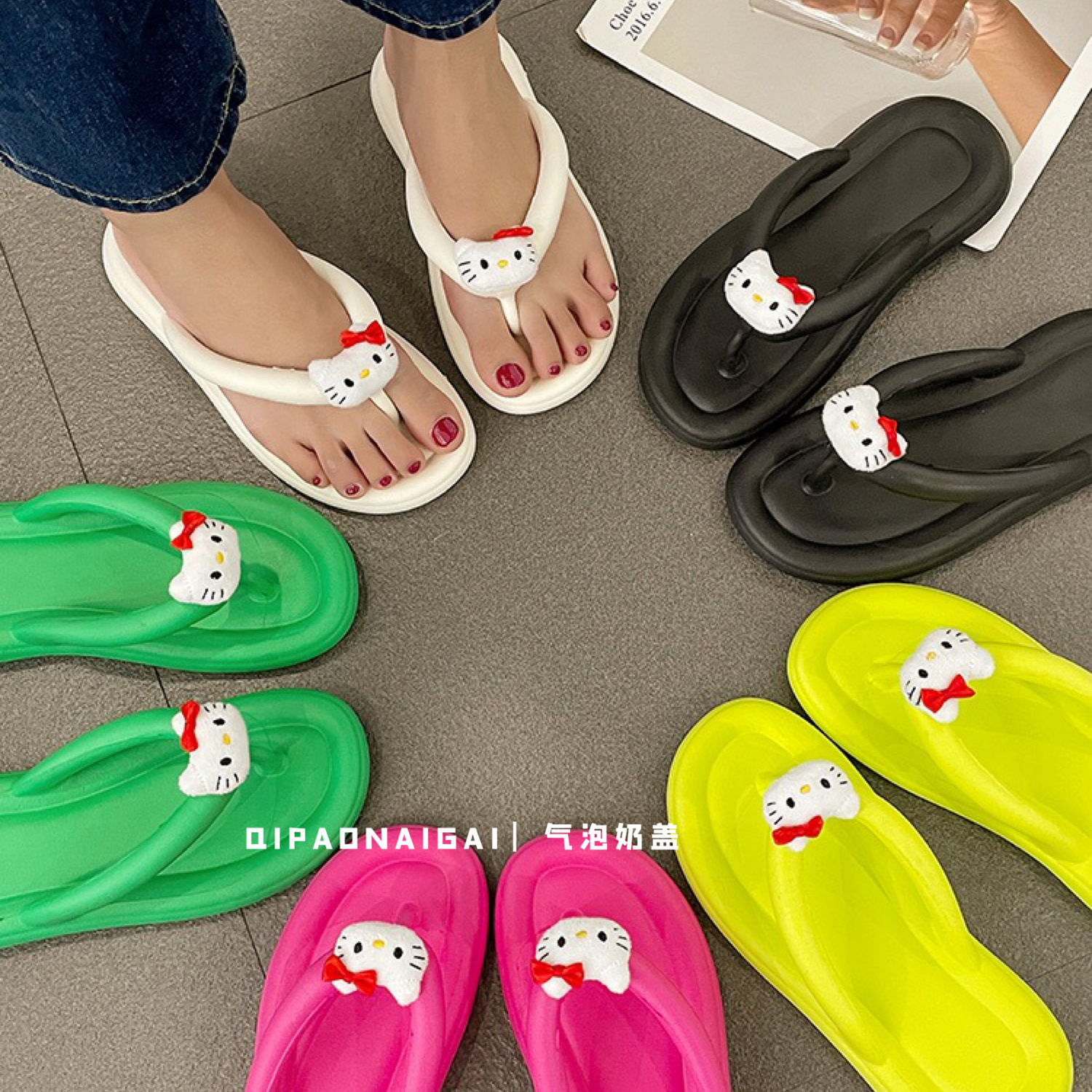 Cute Hello Kitty Slippers Student Girl Heart Outer Wear Soft Sole Shoes Summer Home Non-Slip Wear-Resistant Slip-on Sandals