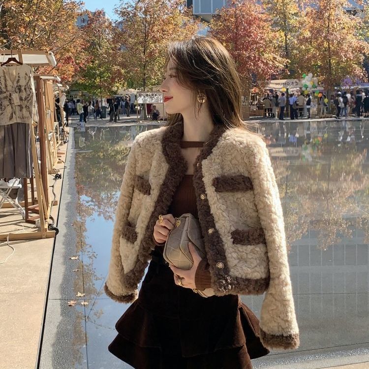 classic style imitation lamb wool short coat for women autumn and winter internet celebrity 2024 new korean style loose temperament top thickened