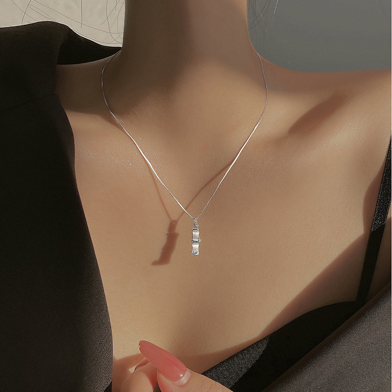 Bamboo Necklace for Women 2022 New Non-Fading Popular Good-looking Opal Light Luxury Minority Advanced Clavicle Chain