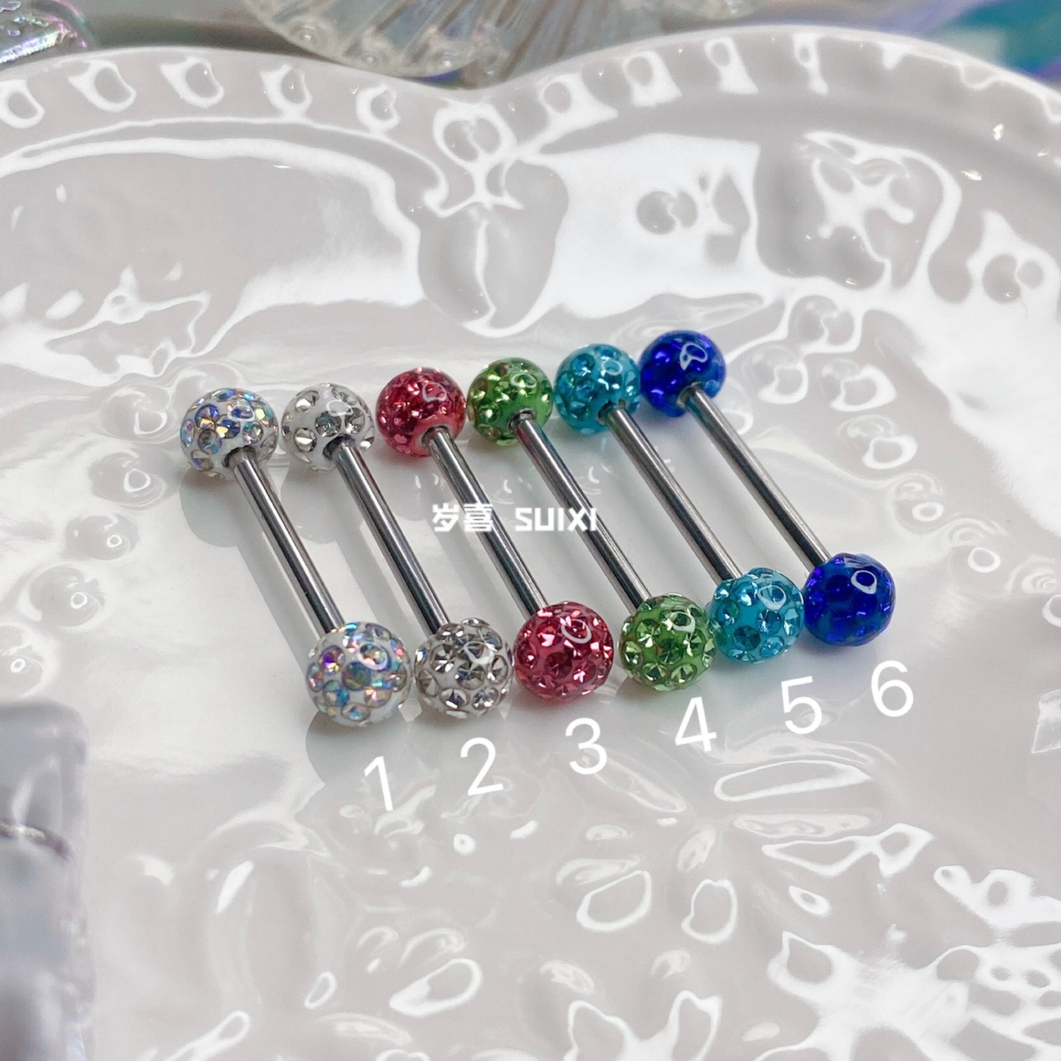 year-old wedding bag film full diamond tongue pin no fading can drink no falling diamond outer spiral titanium steel photo ins style tongue ring