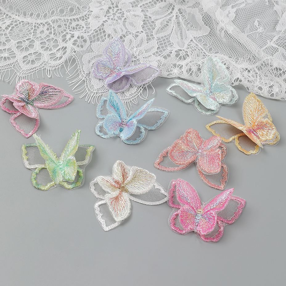 ins style organza double-layer embroidery butterfly lace butterfly cloth sticker hair accessories diy handmade clothing shoes and hat decoration