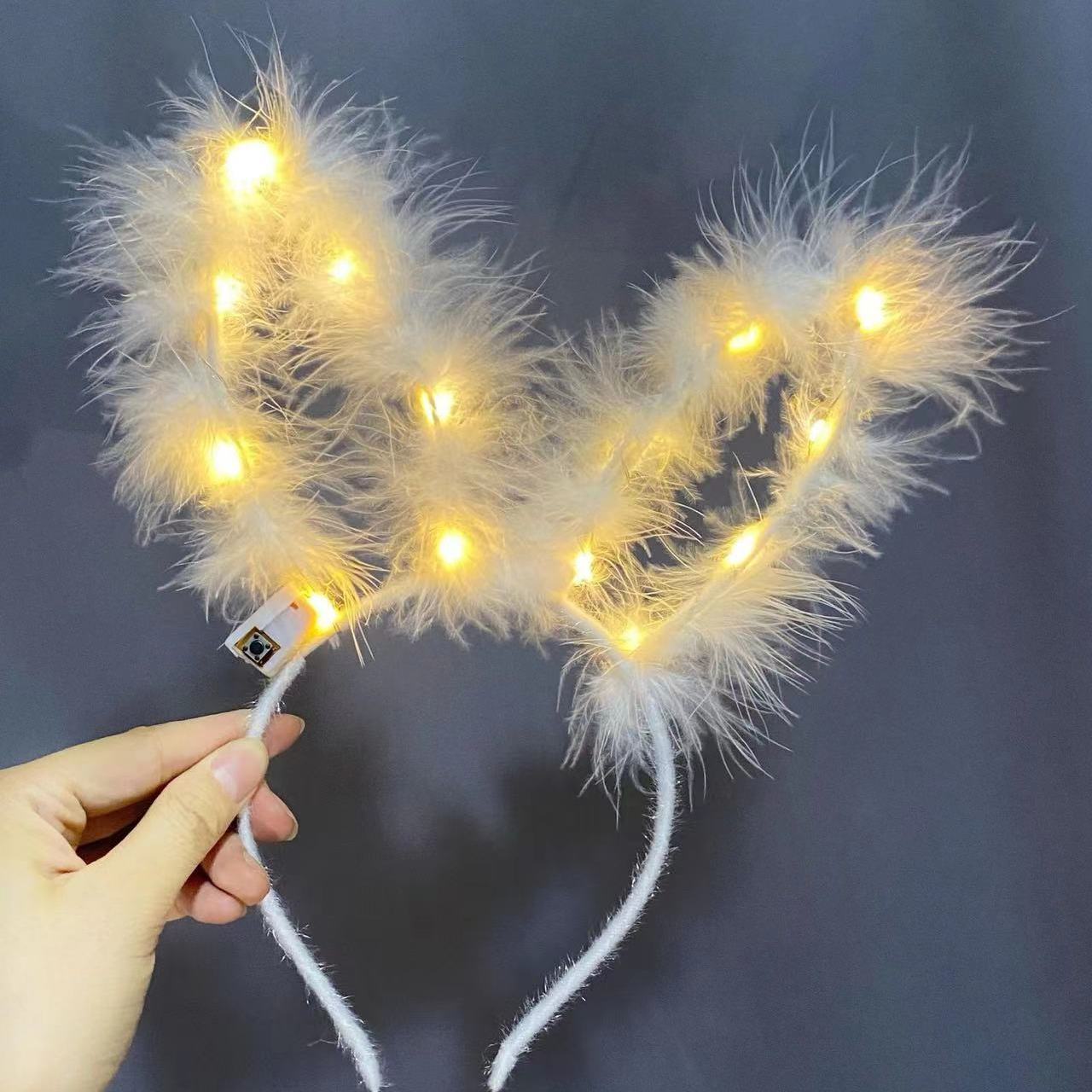 bright 14 lights feather rabbit ears luminous garland antler hairband female student party performance headdress stall wholesale