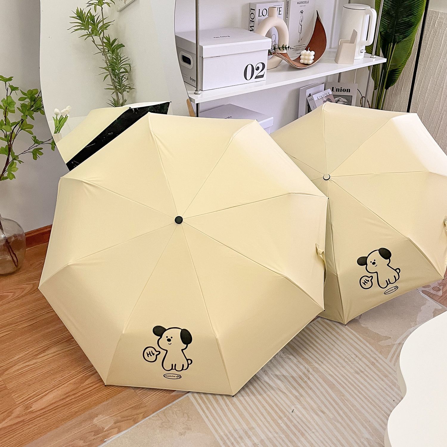 Ins Milk Huxiu Dog Umbrella Automatic Folding Tri-Fold Rain Dual-Use Folding Sun Protection Uv Protection Sun Umbrella