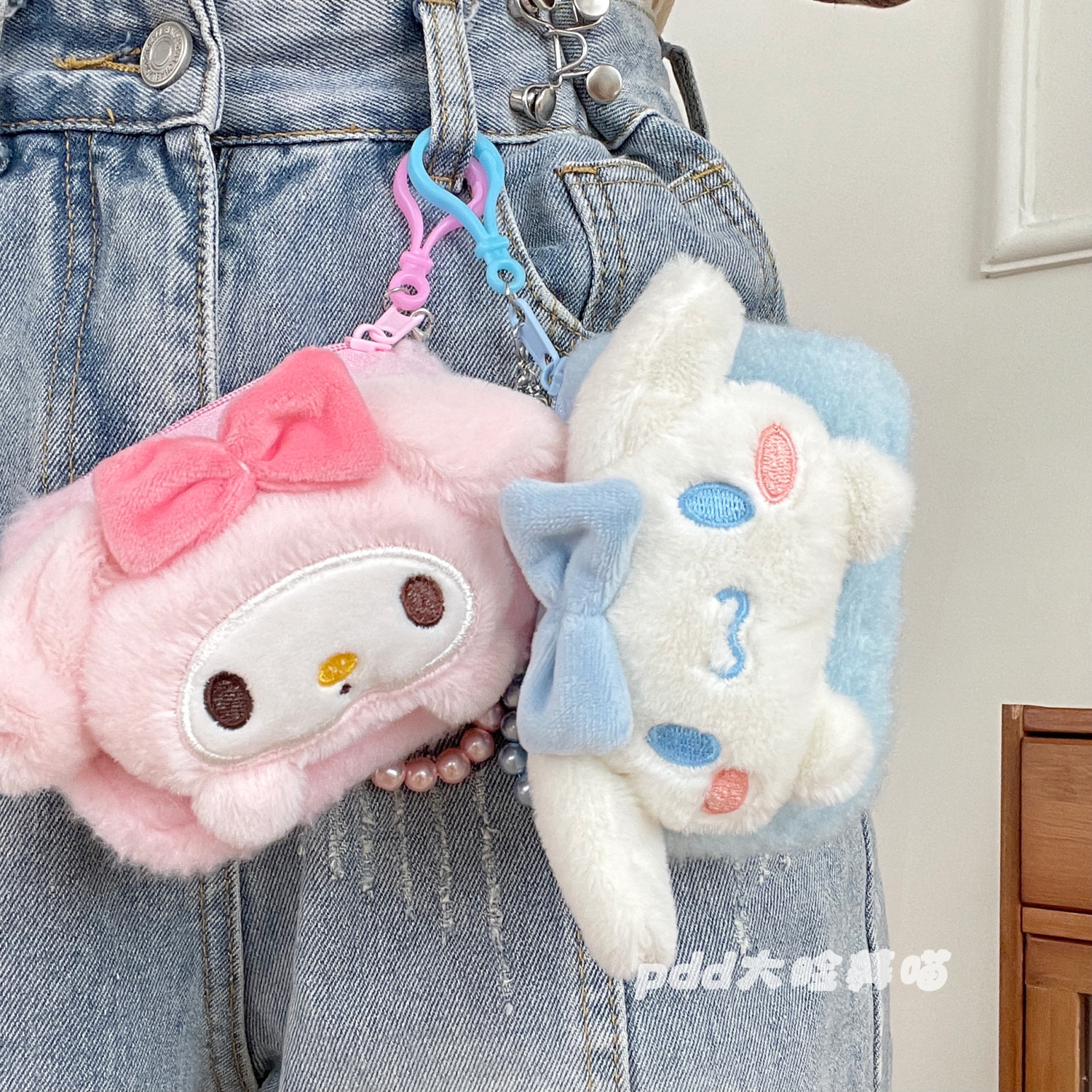 cute cartoon plush bead necklace coin purse melody clow m mini storage bag creative high-looking coin purse