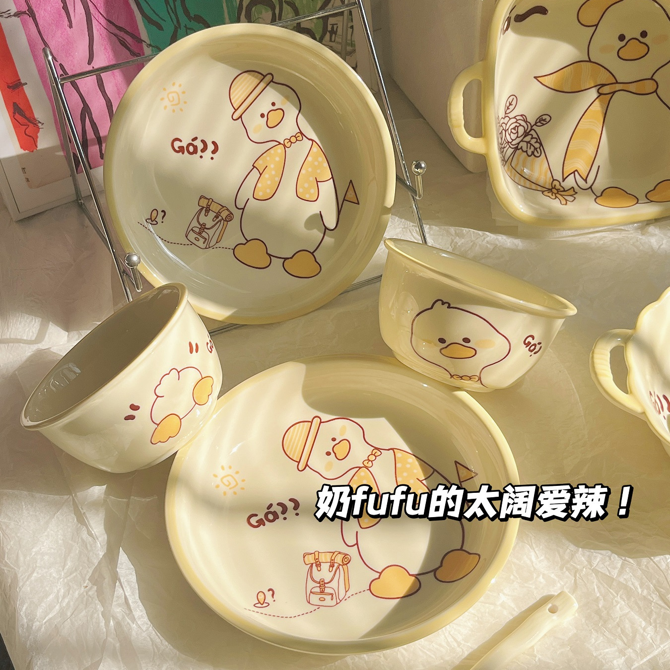 gaga duck milk fufu cute cute style ceramic bowl plate tableware suit underglaze home good-looking with spoon