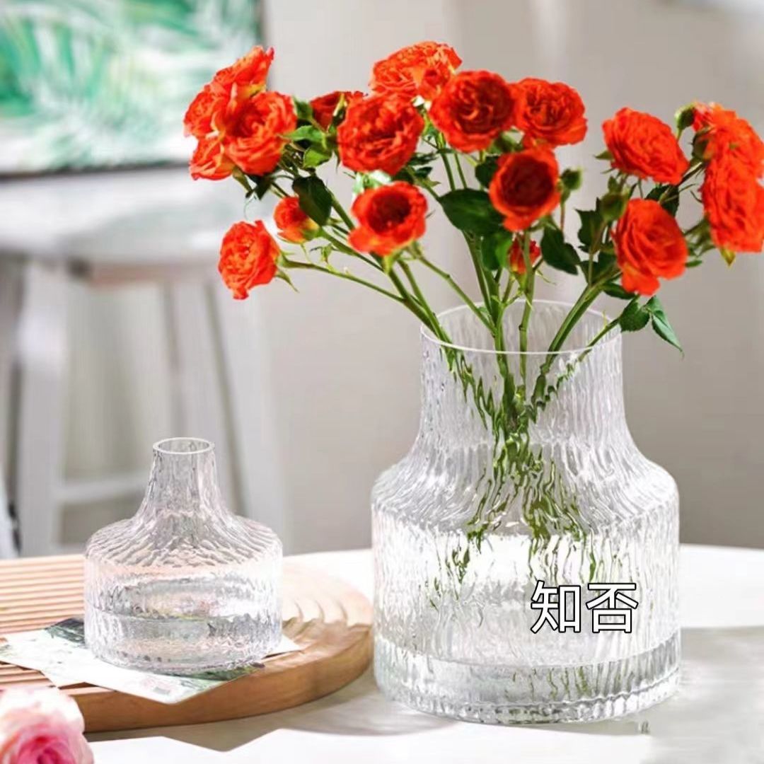 ins style nordic glacier pattern transparent glass vase hydroponic rose dried flower large mouth vase flower arrangement living room decoration