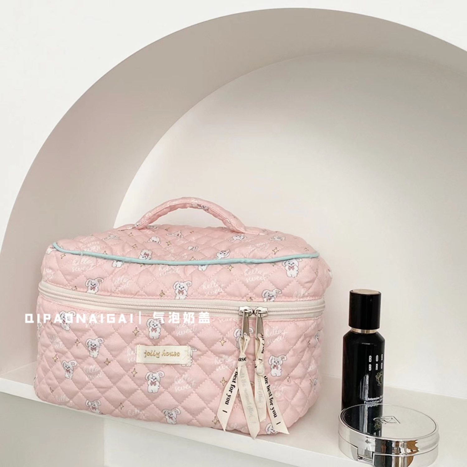 Ins Style Small Floral Quilted Large Capacity Portable Cosmetic Bag Korean Girl Heart Storage Bag Portable Toiletry Bag Women