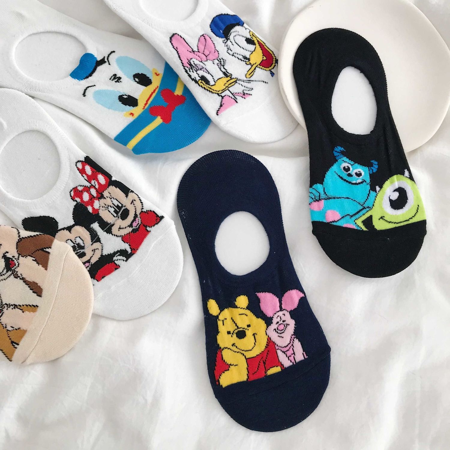 Women's Socks Korean Style Socks Female Students Spring and Summer Low-Cut Invisible Boat Socks Mickey Mouse Cute Cartoon Instagram Socks