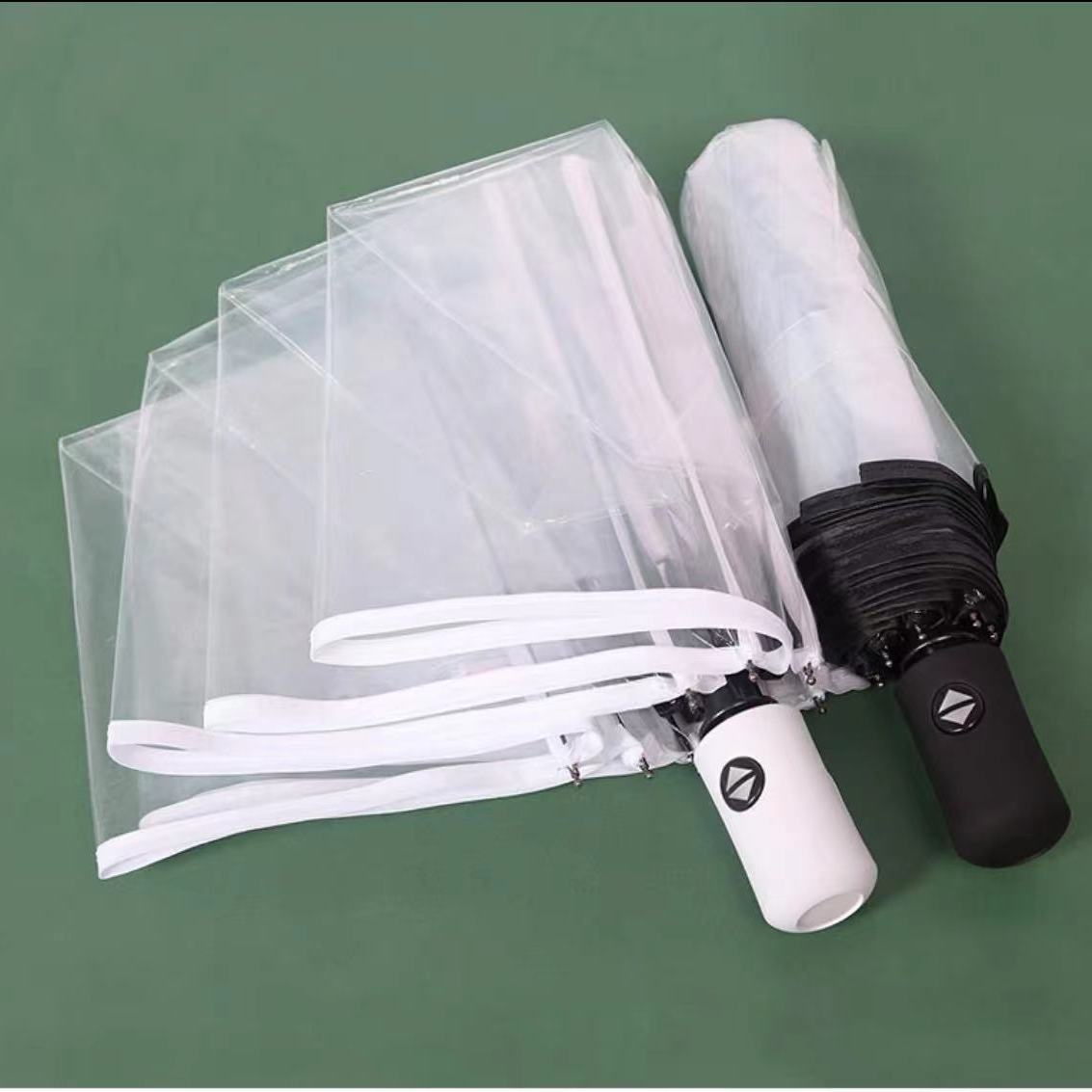 transparent umbrella folding umbrella south korea fully automatic umbrella creative three fold manual student fresh strong durable thickened