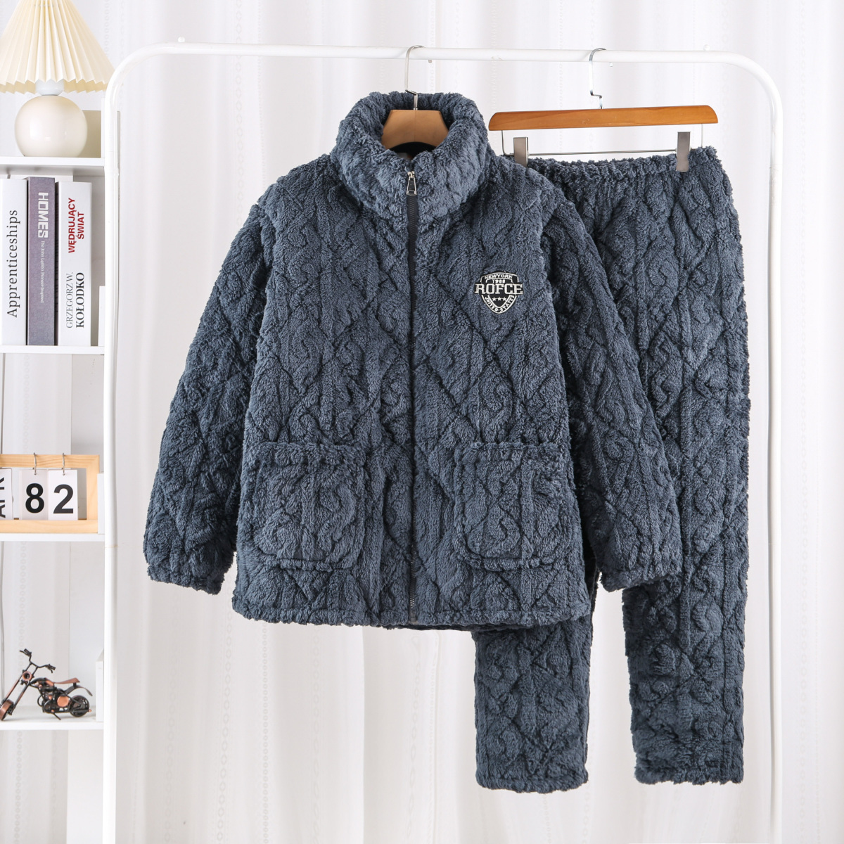 pajamas men‘s winter men‘s three-layer quilted thickened outer wear pajamas plus size fleece-lined new homewear suit