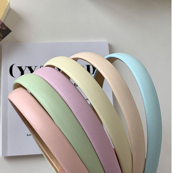 2023 Spring New Cream Mousse Leather Headband Candy Color Headband Fairy Girl's Hair Hoop Japanese and Korean Hair Accessories