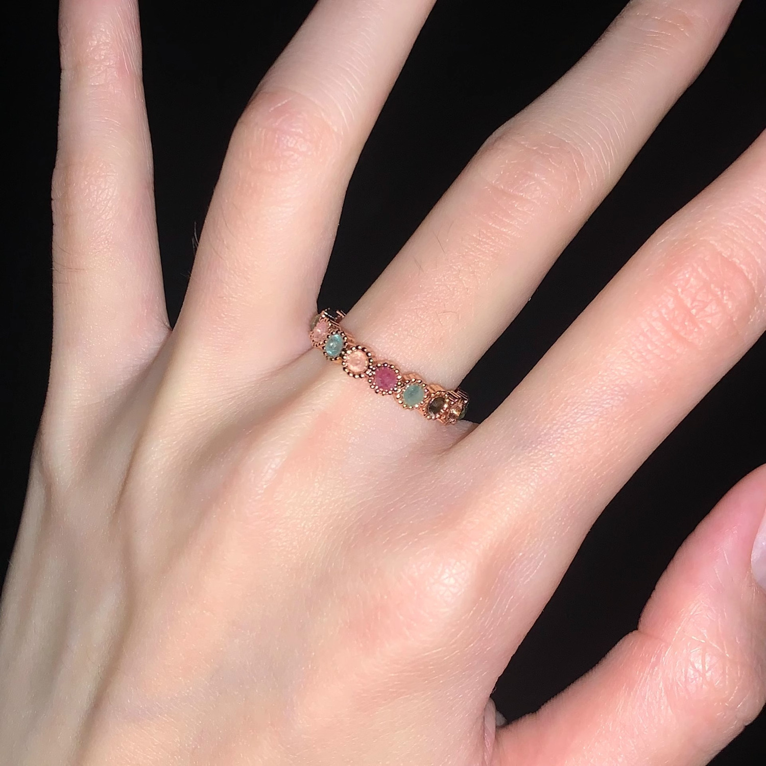 zoozmini tourmaline rainbow ring sweet cool style ornament gem ring special-interest design simple and adjustable ring