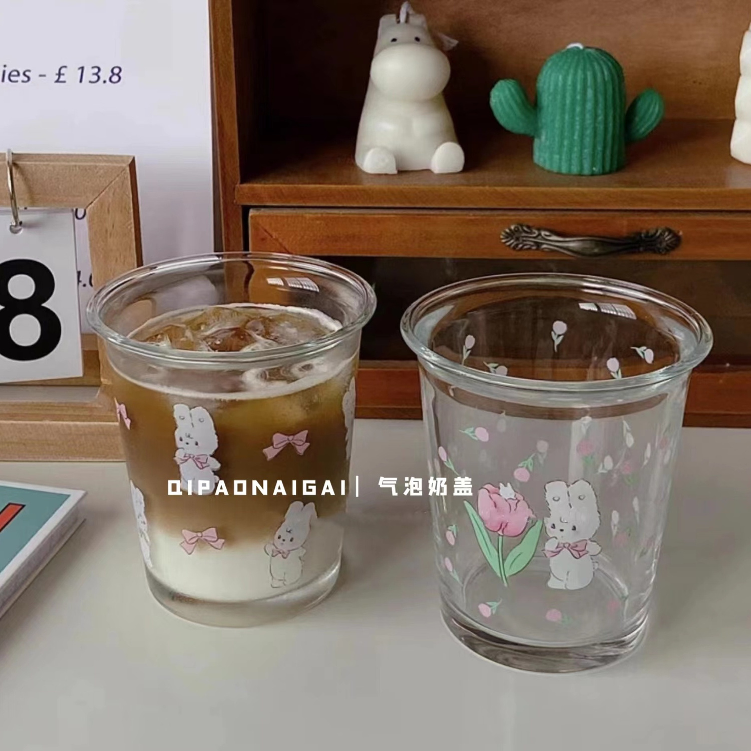 Korean Style Cartoon Glass Cup Ins Style Good-looking Large-Capacity Water Cup Household Coffee Cup Ice American Latte Cup