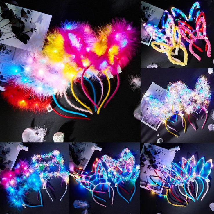 New Feather Antlers Luminous Garland Headband Push Small Gift Christmas Luminous Feather Rabbit Ears Factory Direct Sales