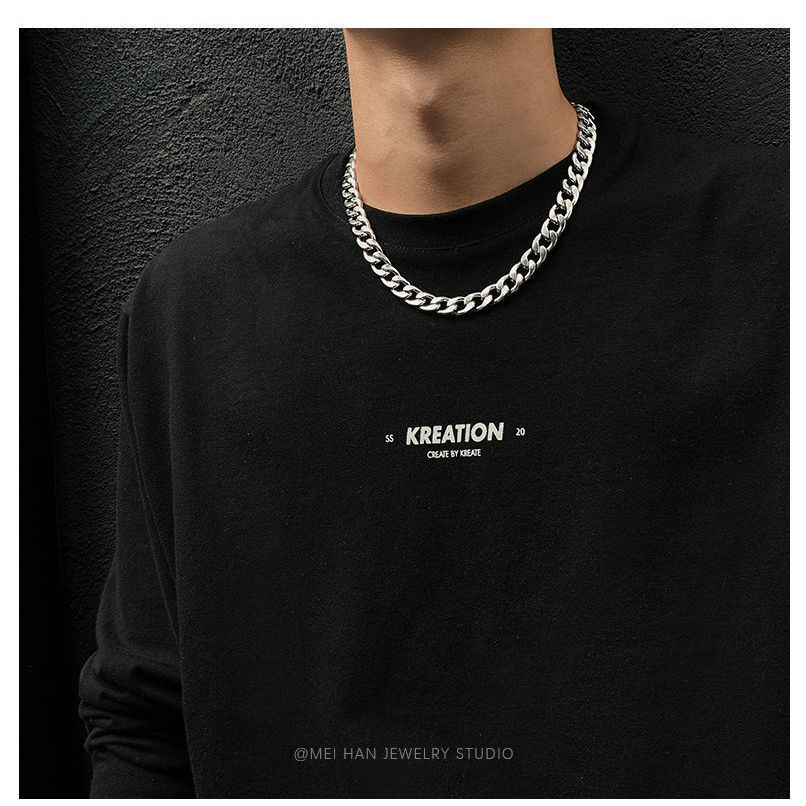 titanium steel no fading chunky chain necklace cuban link chain necklace female men‘s fashion ins european hip hop sweater chain disco jumping accessories