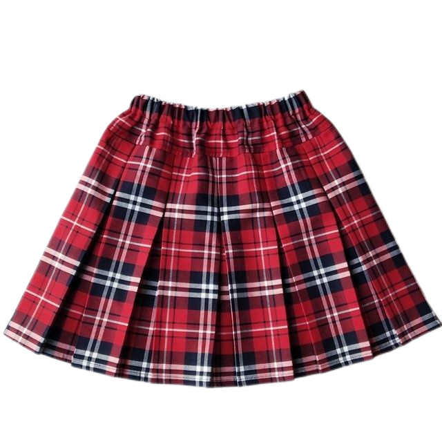 2020新款女童学院风百褶裙安全裤格子半身裙中童装 红色格子短裙