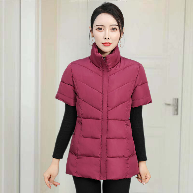 2022 New Cotton Women's Vest Half Sleeve Warm Fashion Slim Short Coat Versatile Shoulder Pad Stand Collar Vest Shoulder Fashion