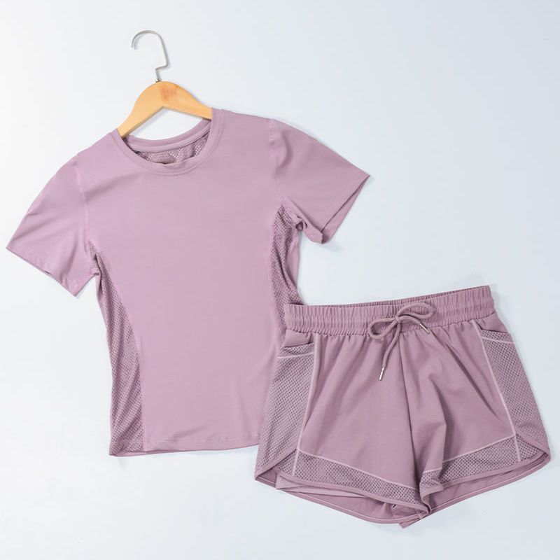 晨跑步瑜伽服套装女透气二件套初学者速干衣短袖运动健身服女夏季