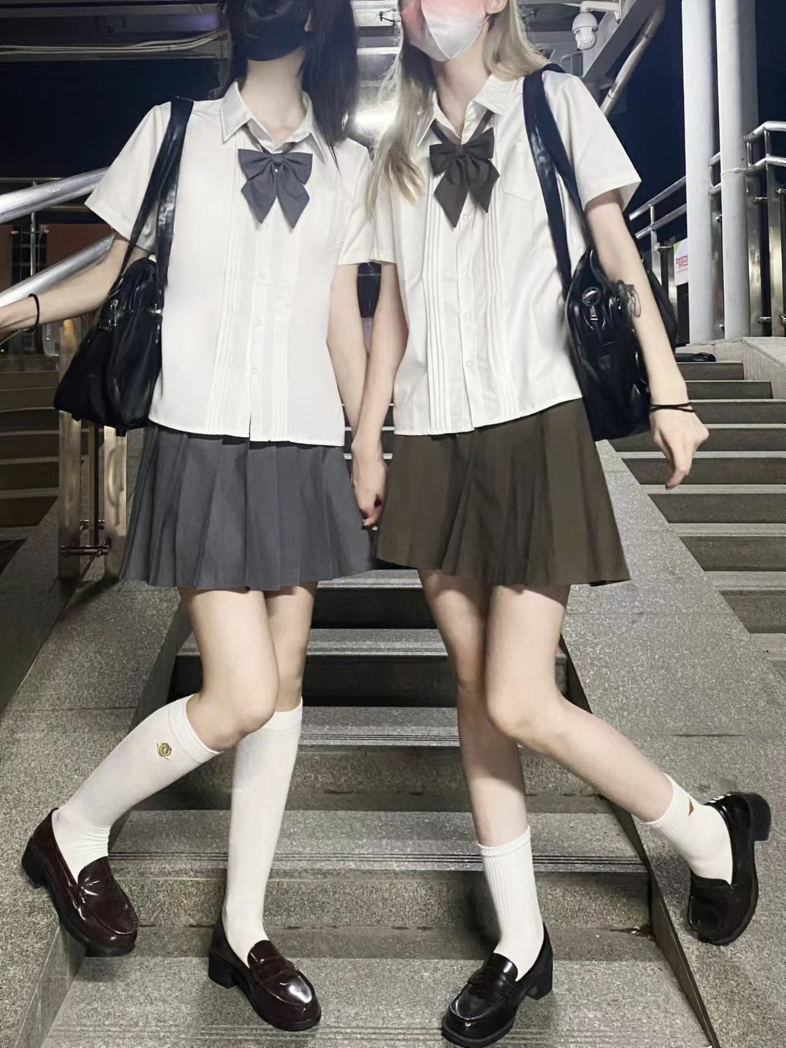 正版jk衬衫短裙纯色百褶裙春夏套装jk制服基础款双子闺蜜装套装女