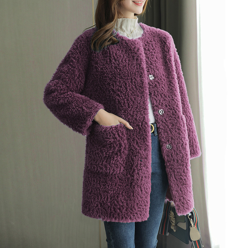 2022冬季新款羊剪绒大衣韩版复合皮毛一体外套女中长款羊羔毛皮草
