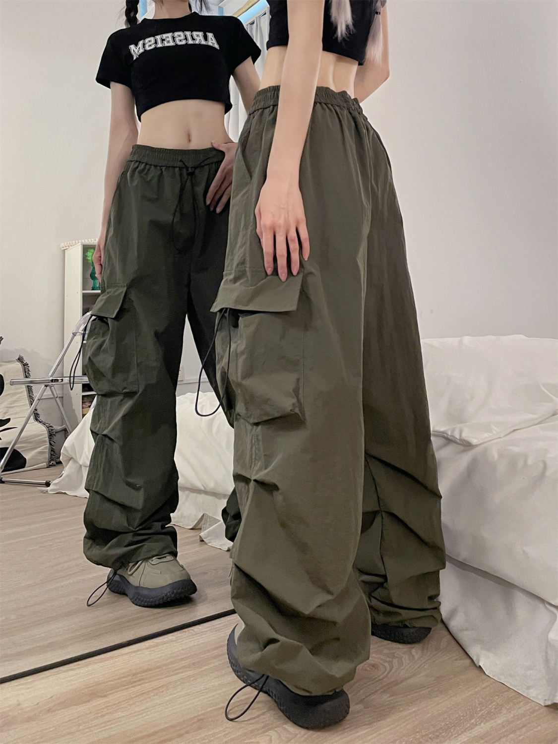 American retro workwear casual pants for women in spring and autumn, versatile straight-leg slimming trousers, loose wide-leg pants ins