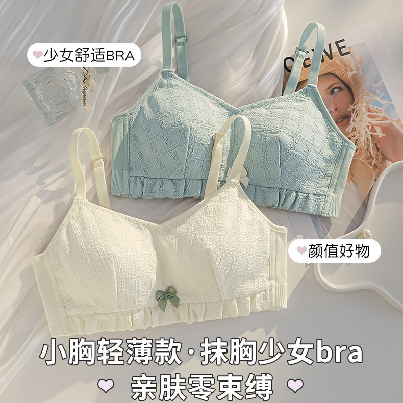 棉质莫代尔亲肤内衣女大胸显小胸聚拢大学生高中初中生少女文胸薄