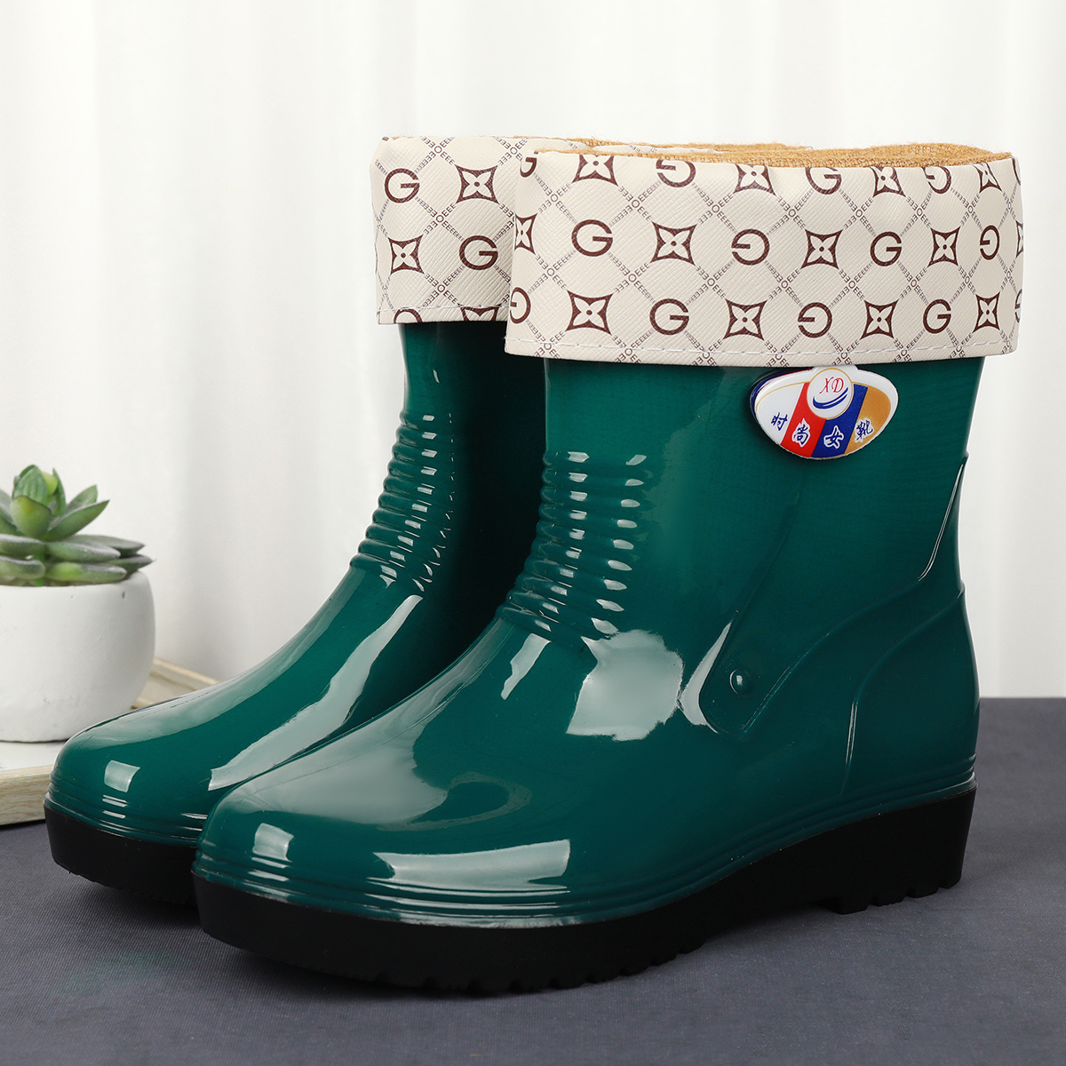 成人时尚雨鞋女士加棉保暖防水防滑耐磨中筒胶鞋套鞋外穿漂亮雨靴
